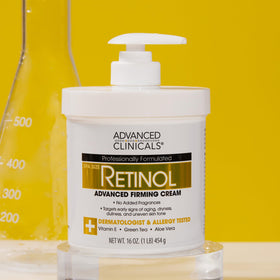 Advanced Clinicals label highlighting retinol, vitamin E and aloe