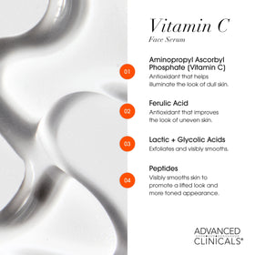 Advanced Clinicals ingredient list label highlighting key actives like vitamin C and AHAs
