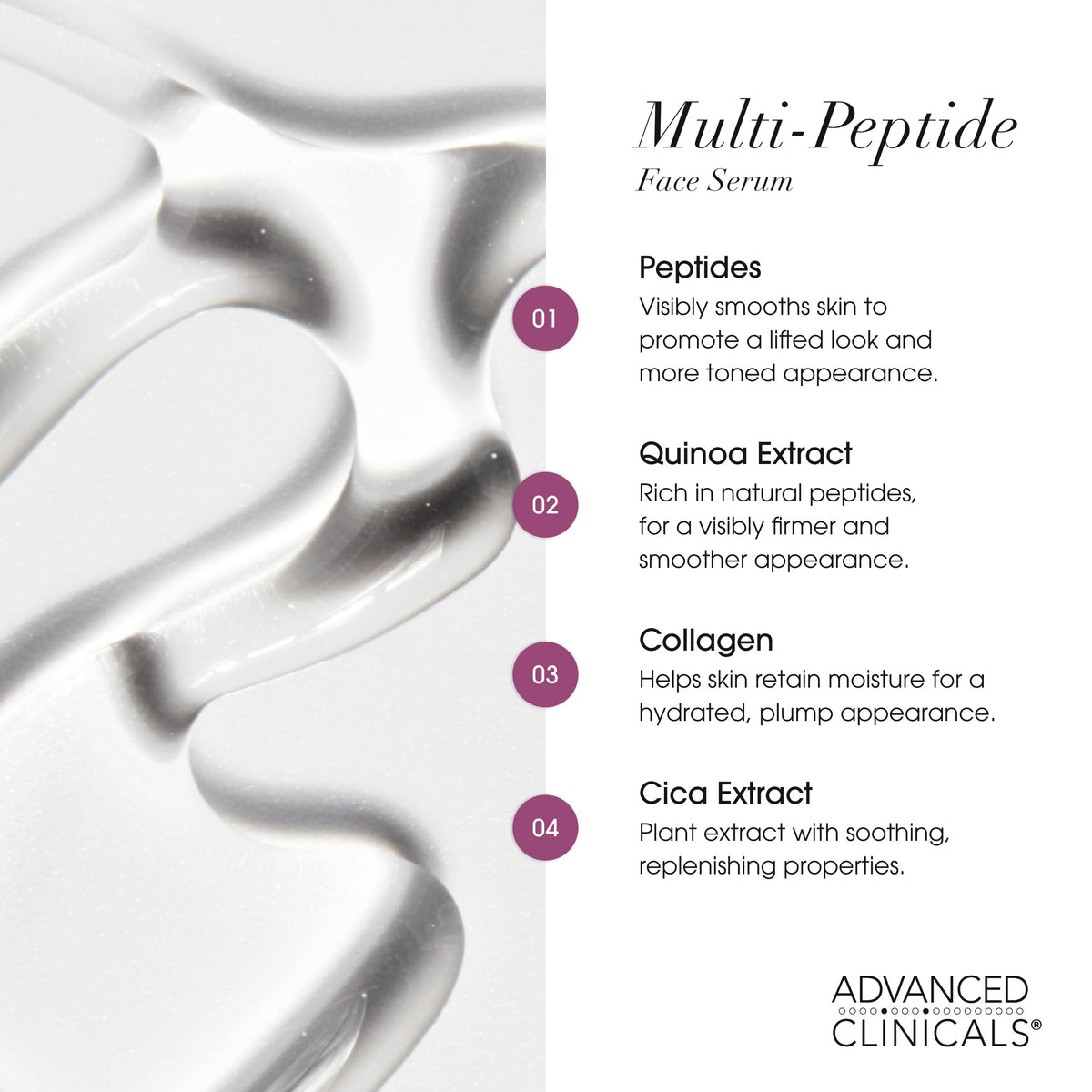 Advanced Clinicals quinoa and cica ingredient visual highlighting soothing benefit