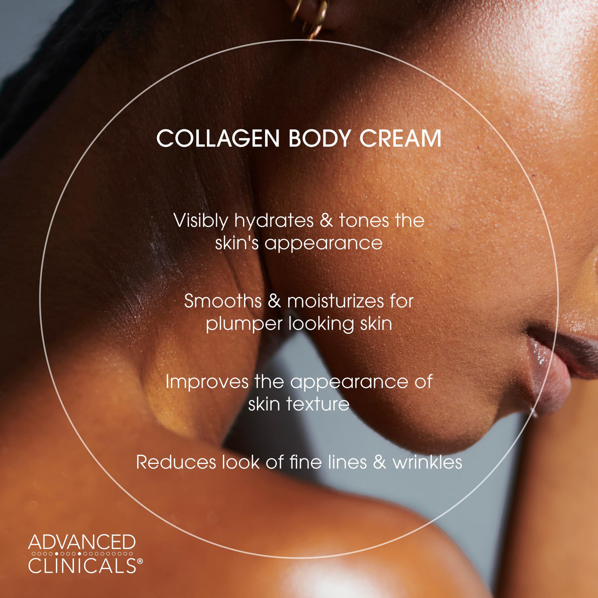 Advanced Clinicals ingredients label close-up displaying collagen, green tea, vitamin E