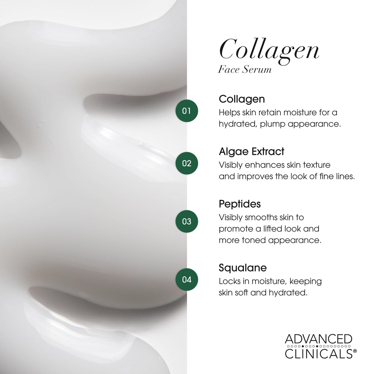 Advanced Clinicals ingredients label detail showcasing peptide and hyaluronic acid transparency