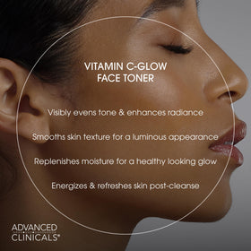 Advanced Clinicals label close-up listing vitamin C, ferulic acid, peptides