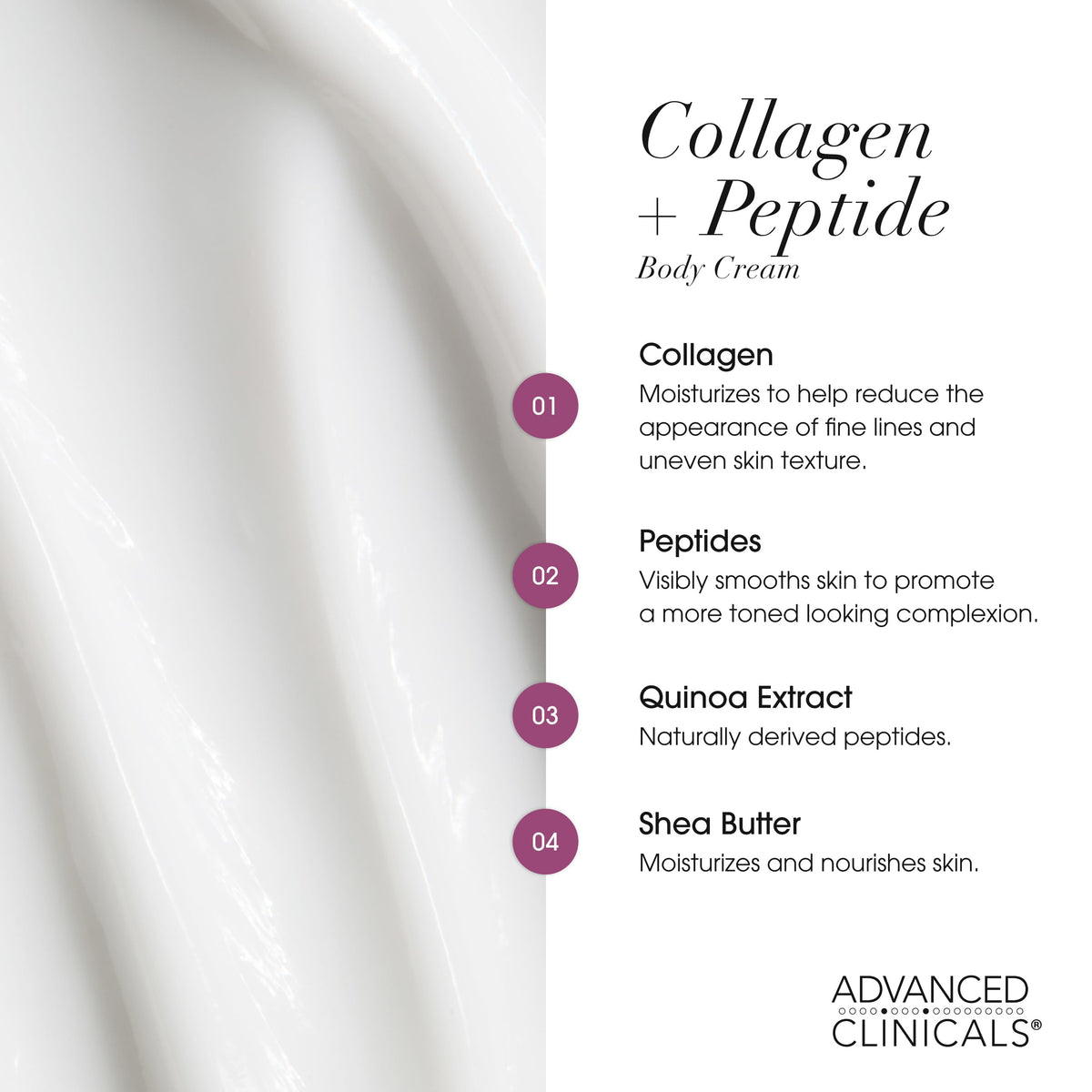 Advanced Clinicals lotion being smoothed on forearm for visible softening effect