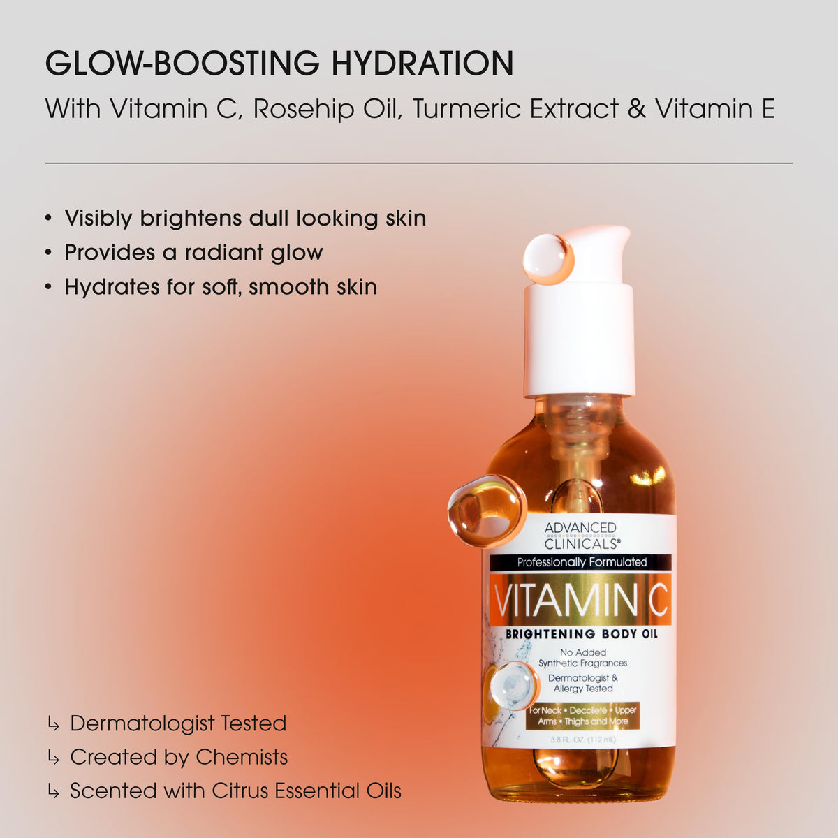 Advanced Clinicals pouring oil texture close-up for fast absorption benefit