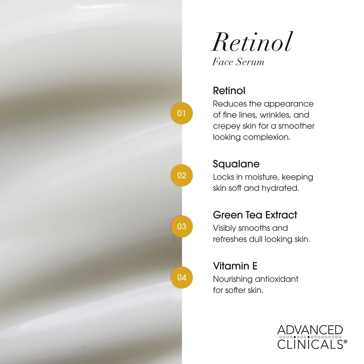 Advanced Clinicals ingredients flatlay with green tea and vitamin E for antioxidant support