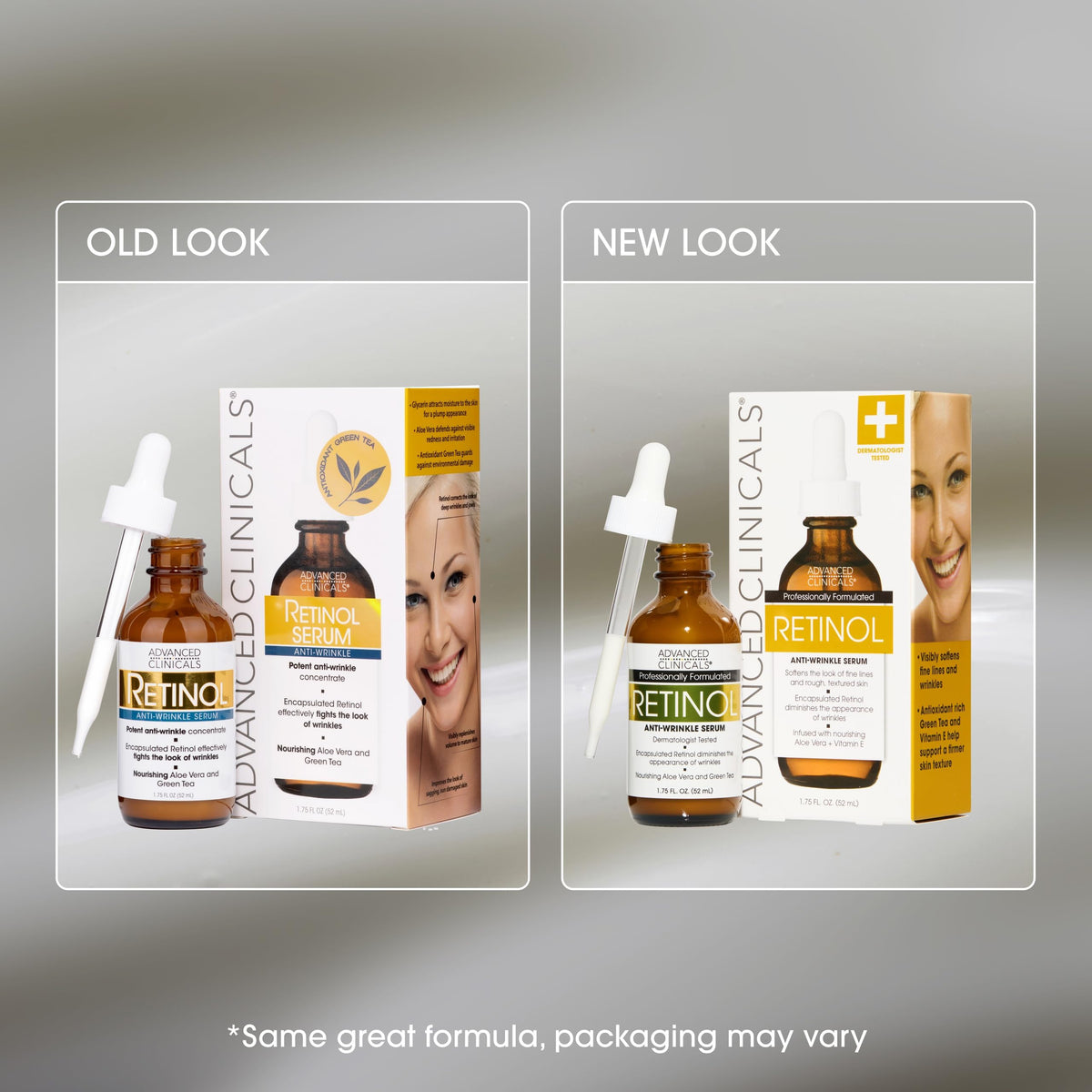 Advanced Clinicals close-up label with usage directions for safe gradual introduction