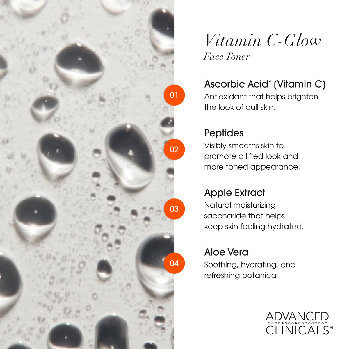 Advanced Clinicals rosewater droplet detail soothing and balancing skin