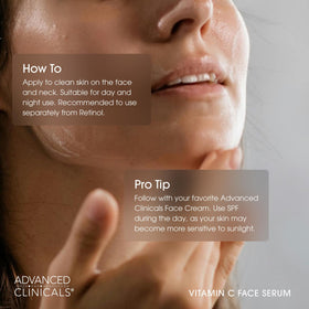 Advanced Clinicals serum on fingers illustrating lightweight consistency and easy absorption