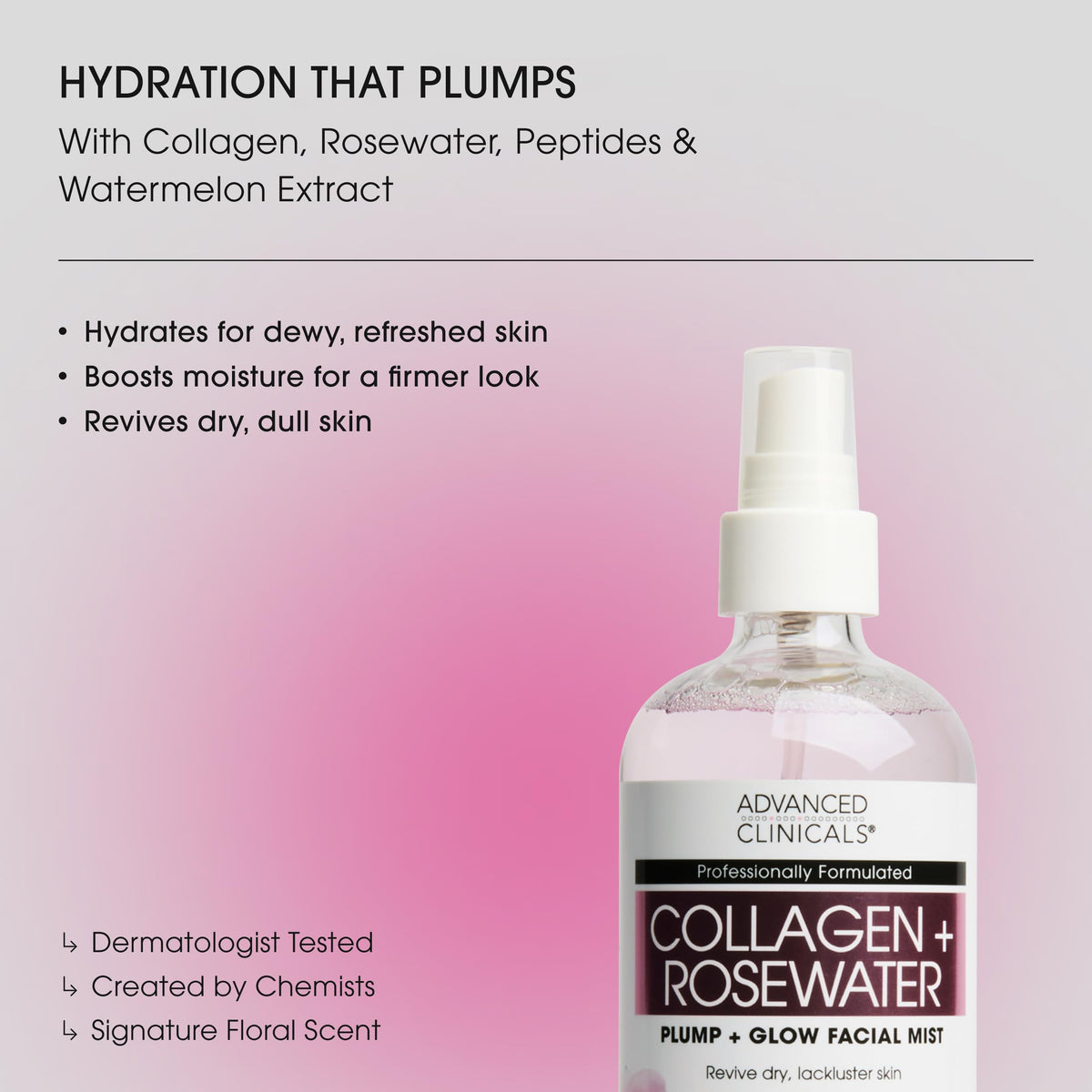 Advanced Clinicals spray nozzle close-up demonstrating fine mist and even coverage