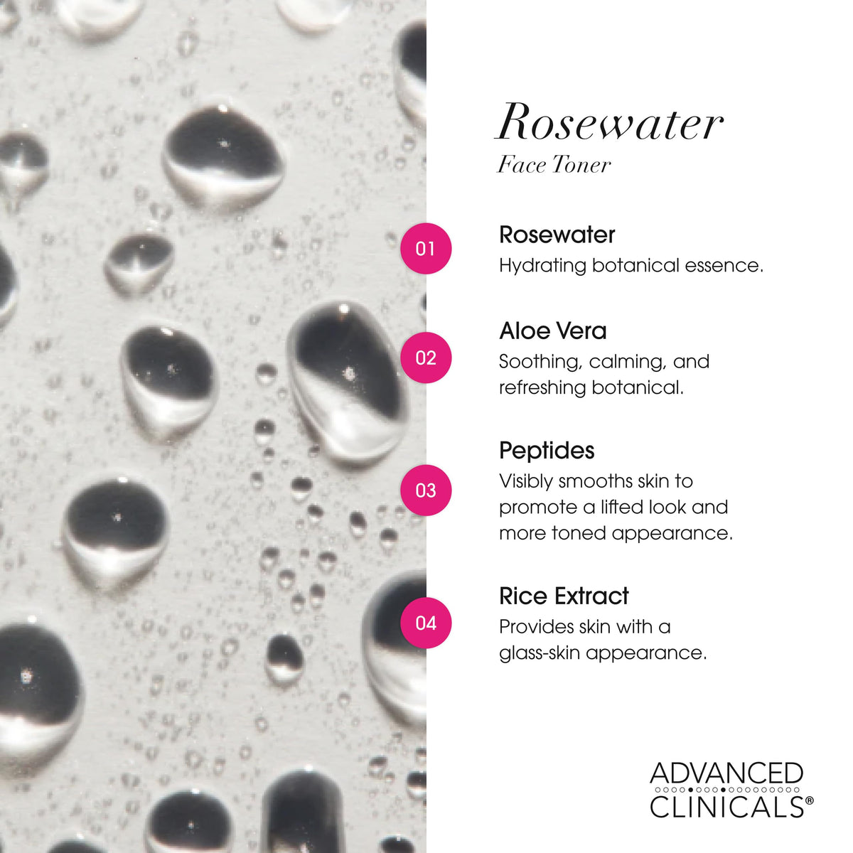 Advanced Clinicals mist on skin showing hydrated, dewy finish