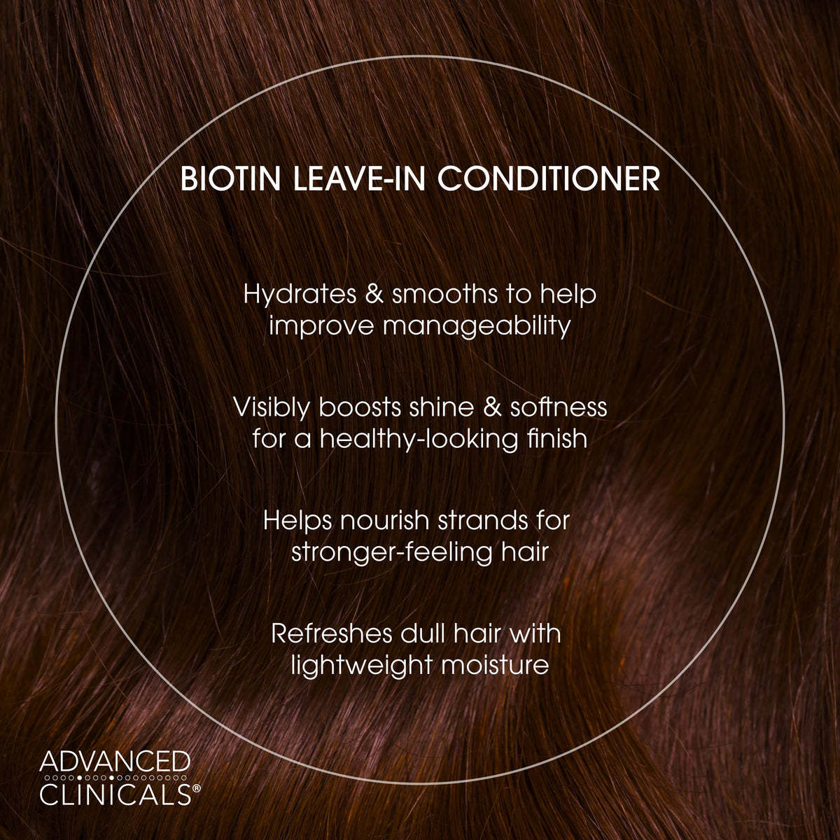 Advanced Clinicals spray texture droplet on palm highlighting lightweight formula for smooth detangling