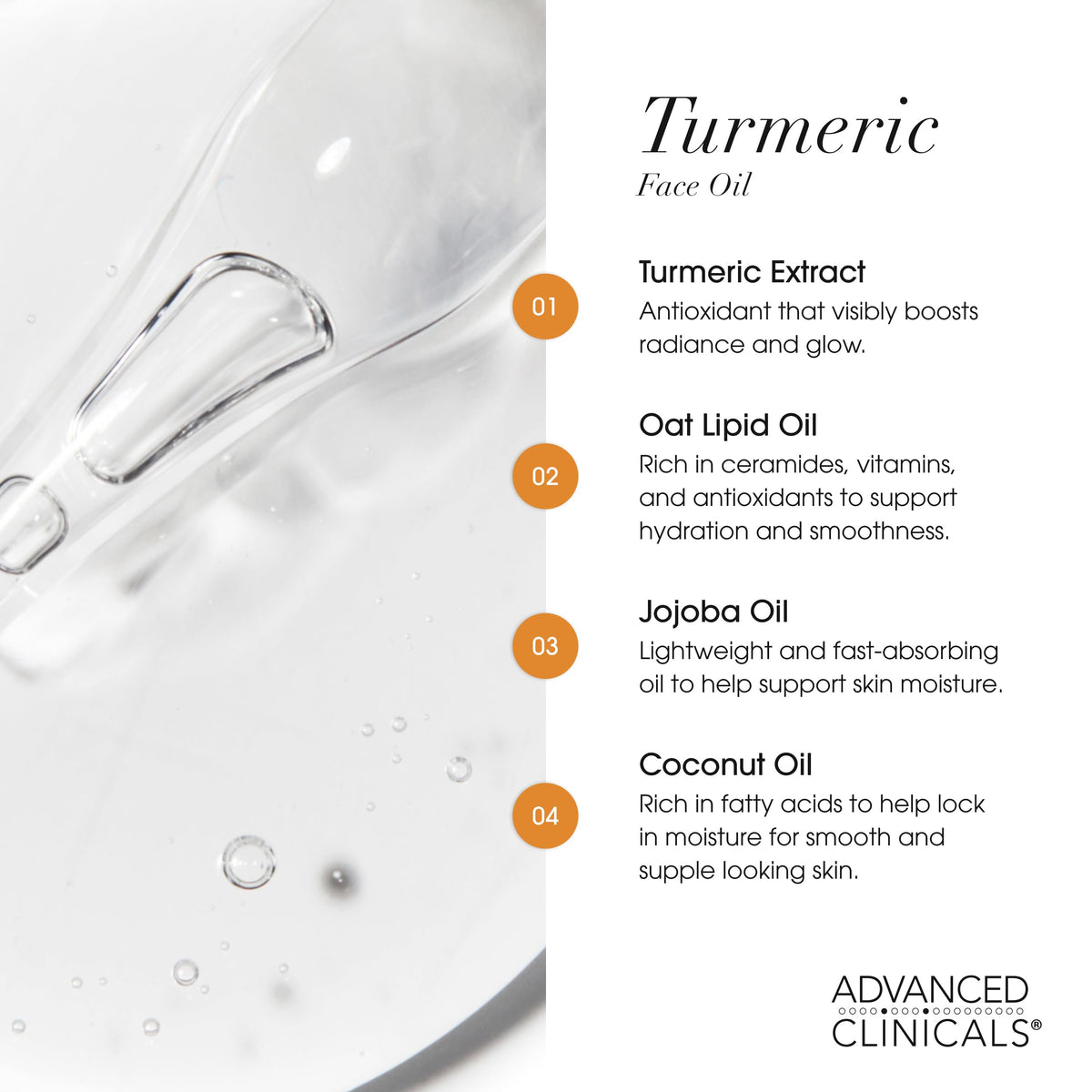 Advanced Clinicals ingredient bottles with turmeric and oils for nourishing blend