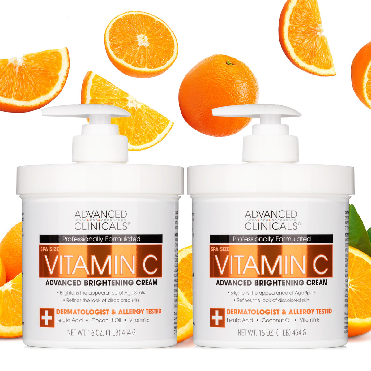Advanced Clinicals front packaging showing two jars and brightening benefit