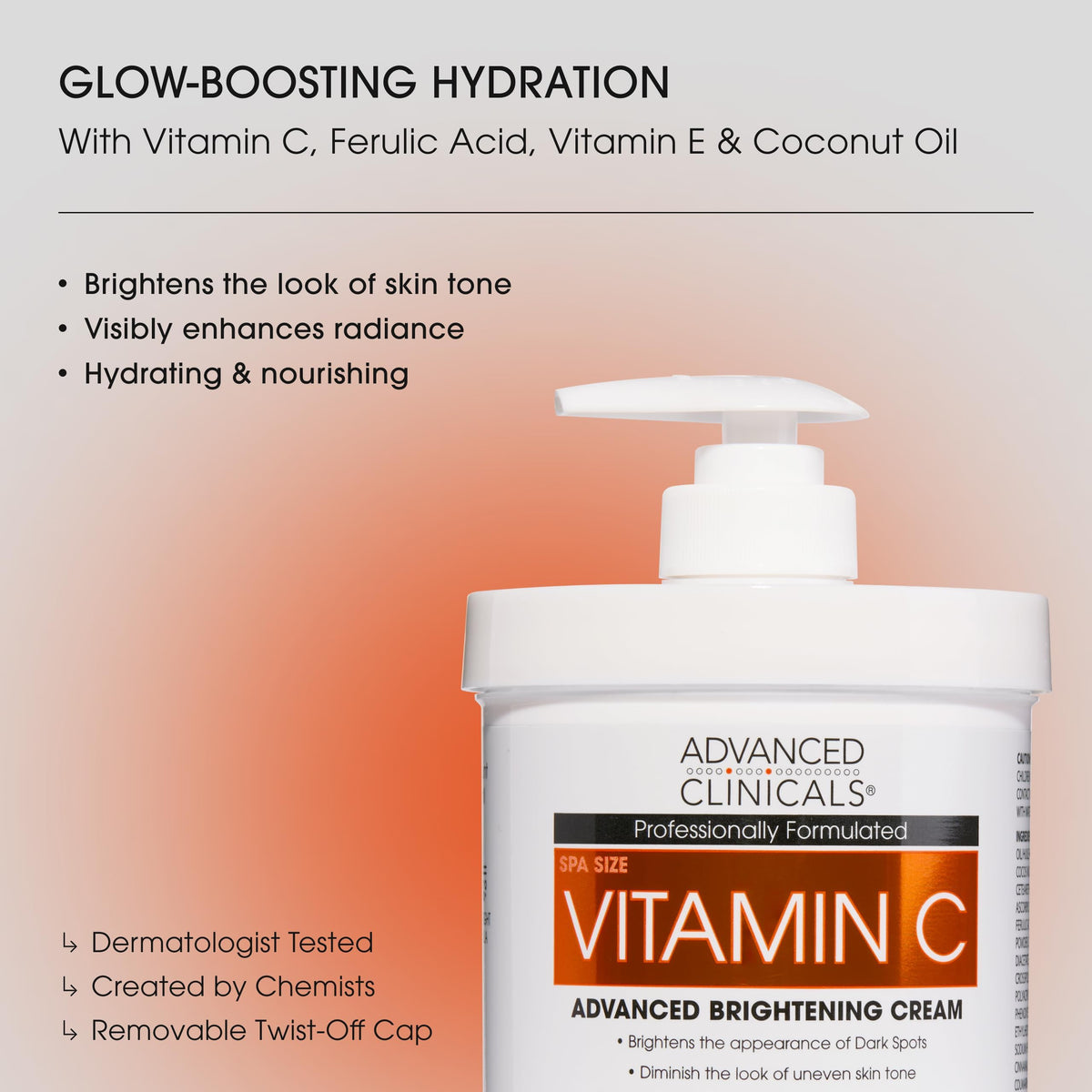 Advanced Clinicals cream texture swipe showing smooth hydration and glow