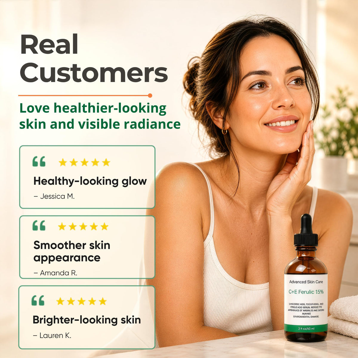 Advanced Skin Care bottle staged on bathroom counter in morning routine