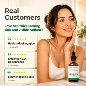 Advanced Skin Care bottle staged on bathroom counter in morning routine
