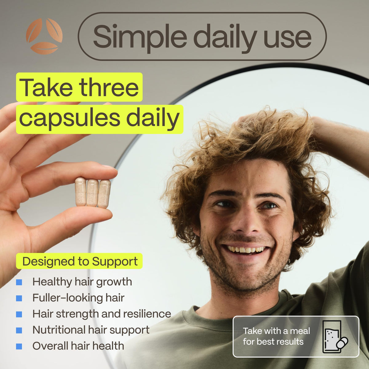 Advanced Trichology woman holding capsule for hair and nail support