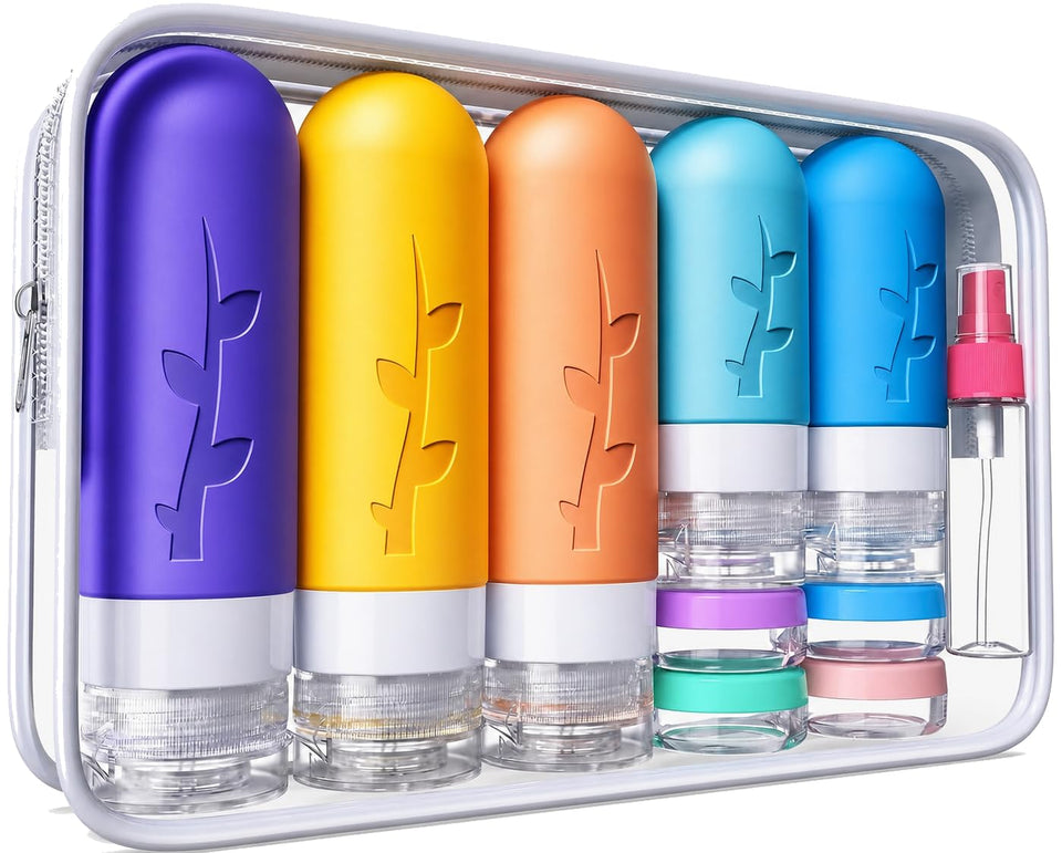 Aeomni clear pouch with 19-piece kit showing organized travel convenience