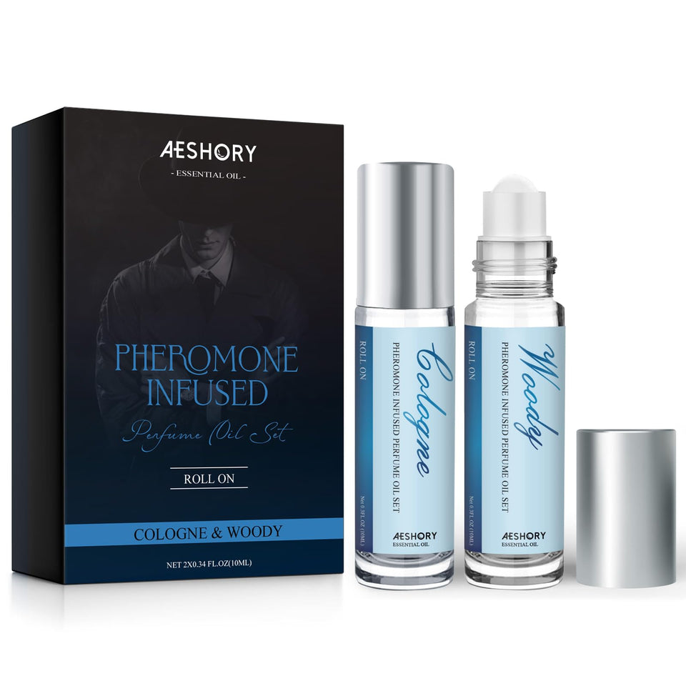 Aeshory roll-on front view showing sleek bottles and clear branding for confident wear