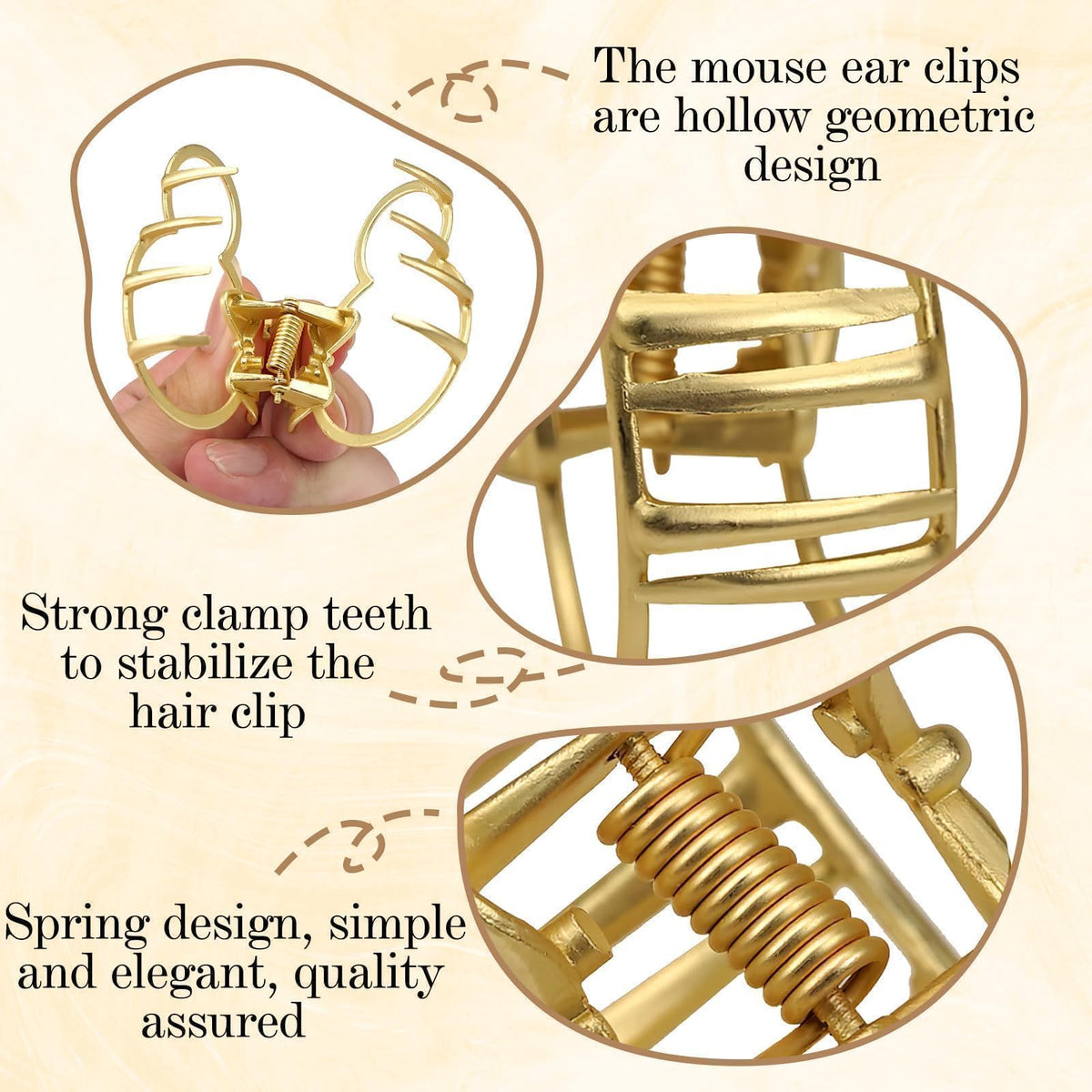 Aesnoun side profile of clip securing hair, secure non-slip styling benefit