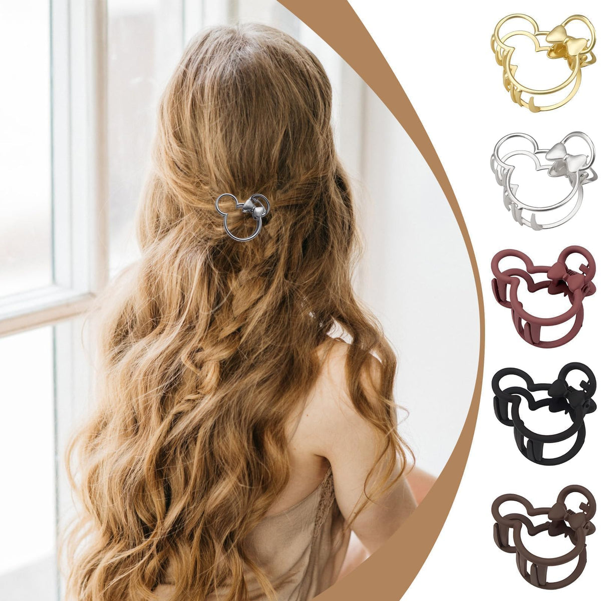 Aesnoun lifestyle shot of woman wearing clip, elegant everyday style benefit