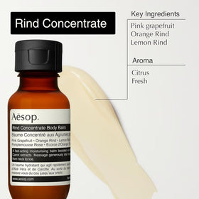 Rind Concentrate body balm swiped on arm showing hydration from Aesop concentrated formula