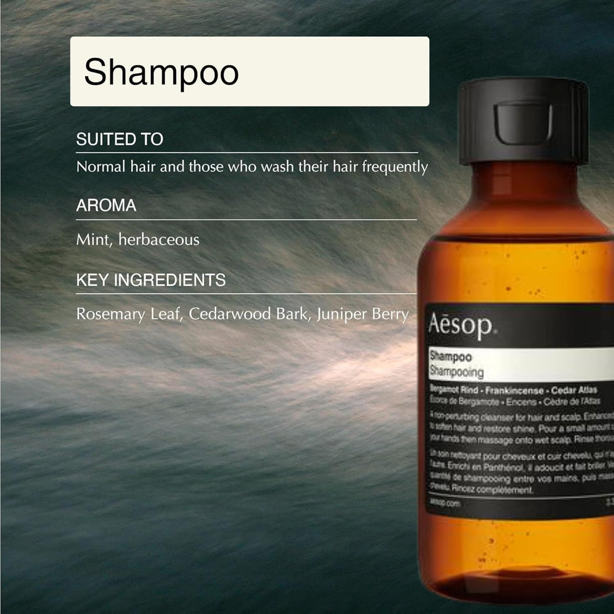 Shampoo lather texture from Aesop tube demonstrating gentle cleansing performance