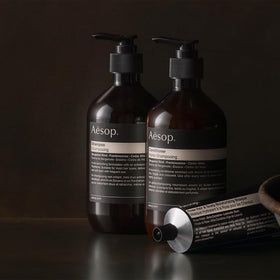 Aesop 500mL bottle held in hand for size comparison and travel practicality