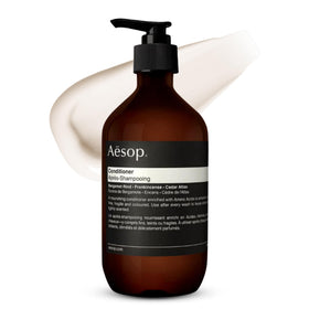 Aesop bottle front label showing product name and size, conveys clarity and trust