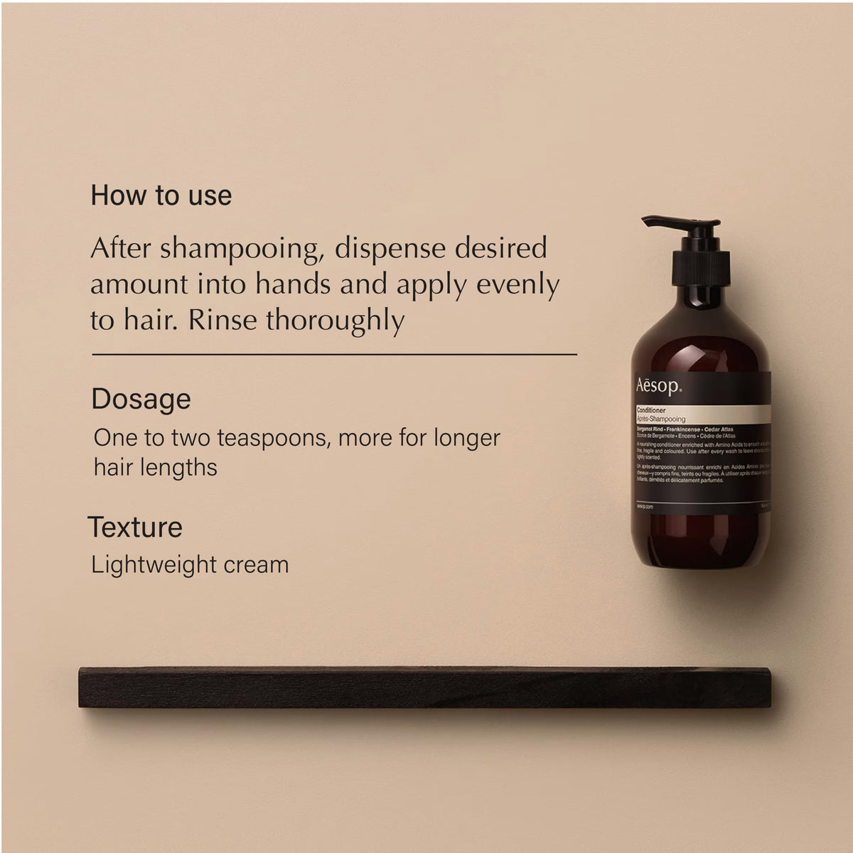 Aesop shampoo and conditioner side-by-side to show size and scale of the 16.9 oz bottles