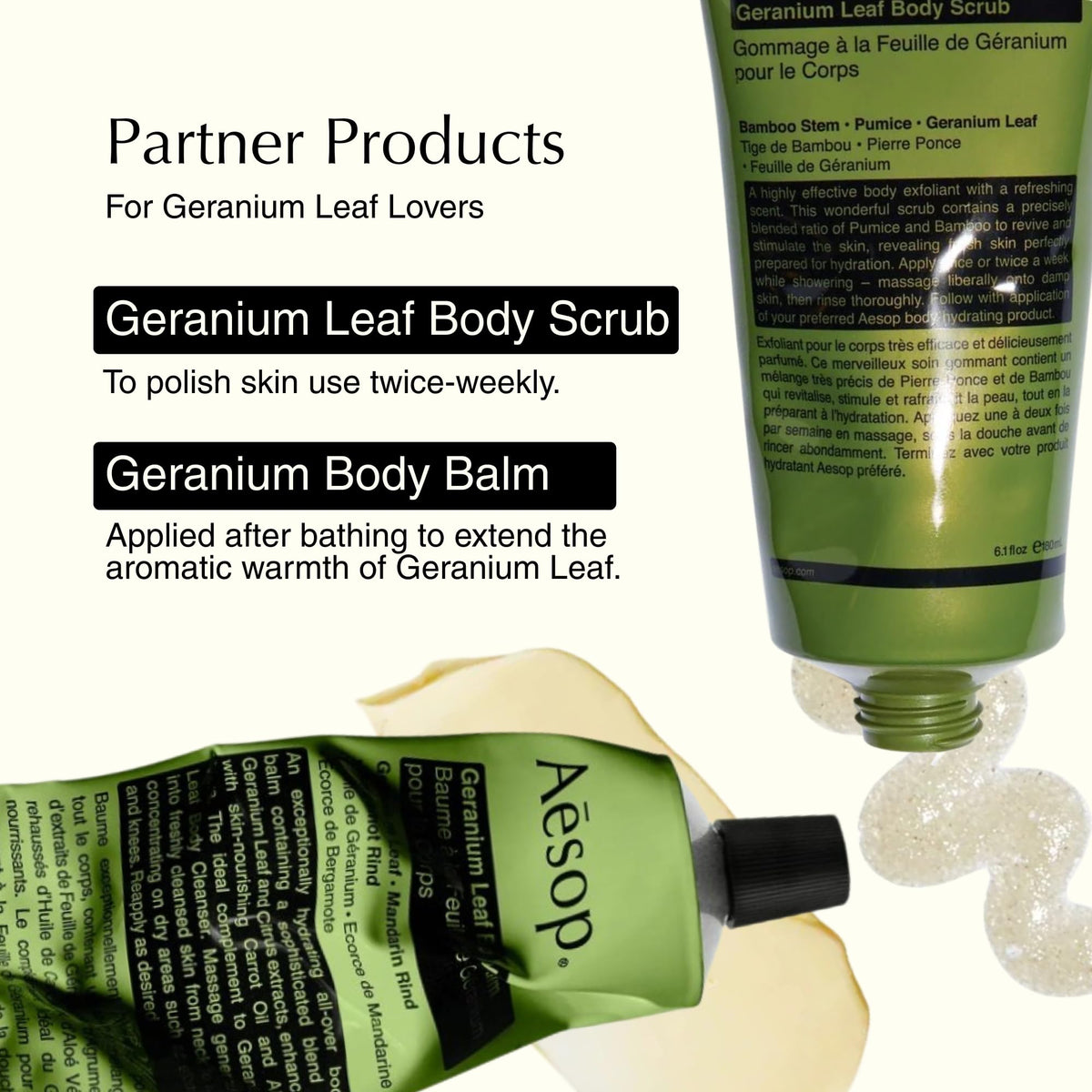 Hand holding Aesop geranium leaf 500 mL bottle to show size and how long it lasts benefit
