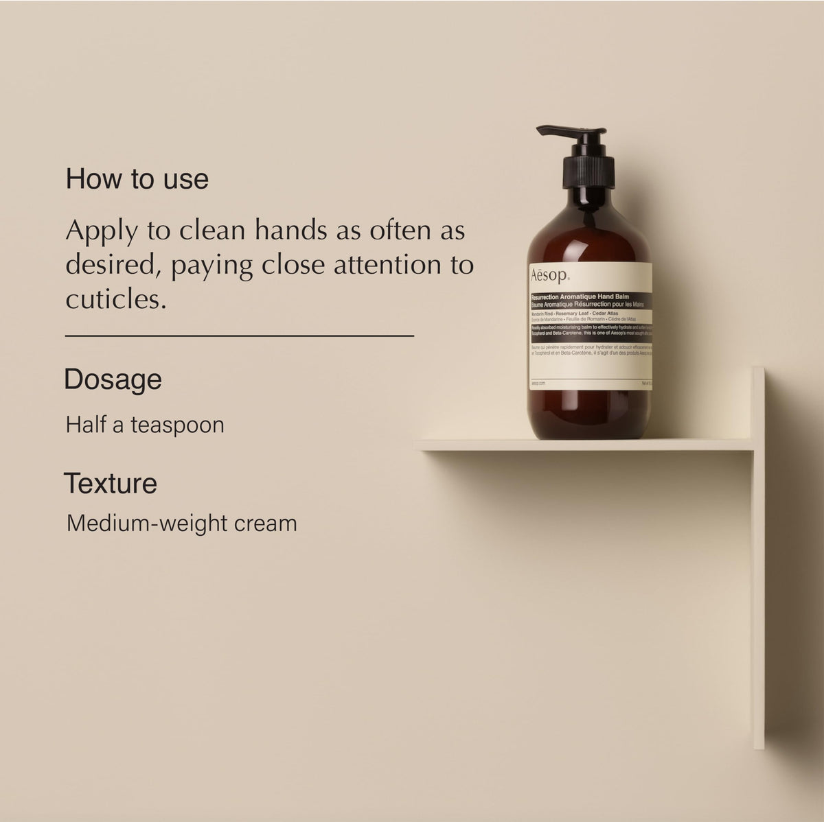 Aesop hand balm pump and nozzle detail highlighting precise dispensing and tidy application