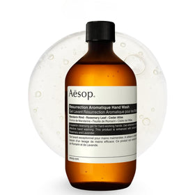 Aesop refill front view showing simple label and 500 ml size for refill convenience