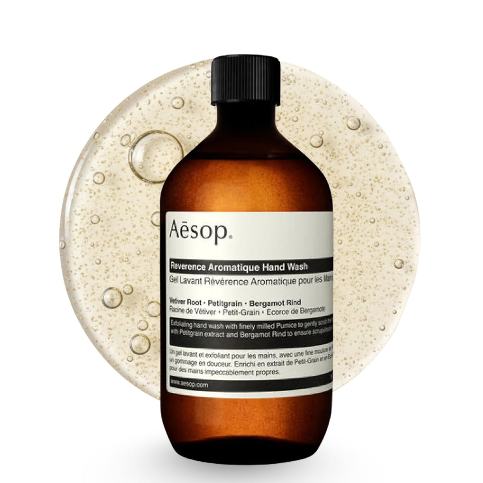 Aesop front packaging showing refill bottle, eco benefit