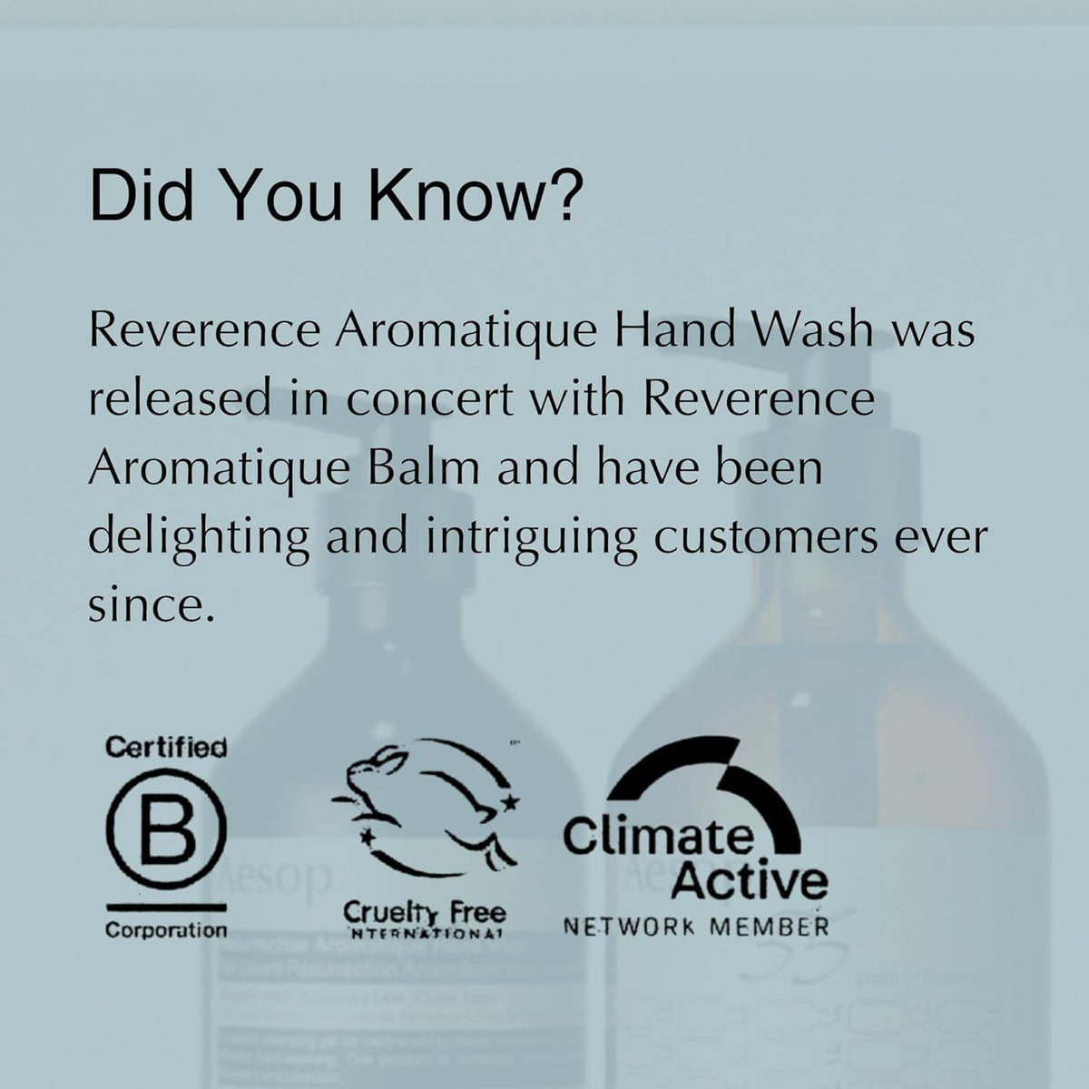 Aesop label detail showing ingredients and volume clarity