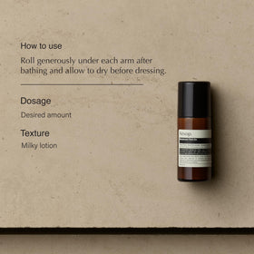 Aesop roll-on texture close-up showing applicator ball and smooth glide for comfortable use
