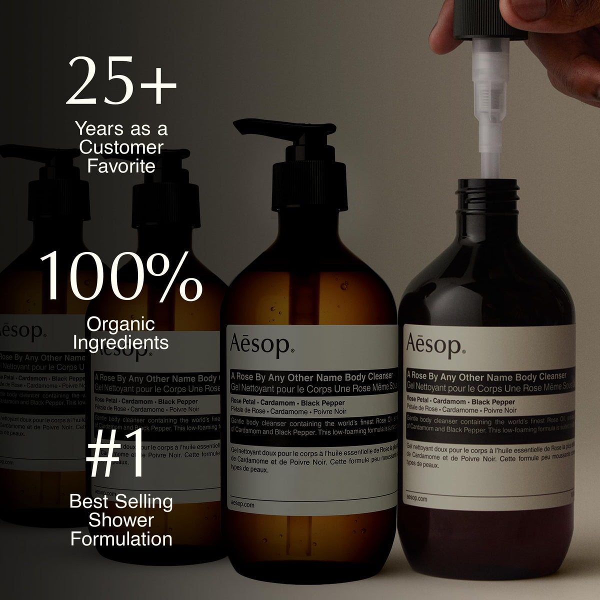 Aesop gel texture on hand highlighting gentle lather and soft cleansing benefit