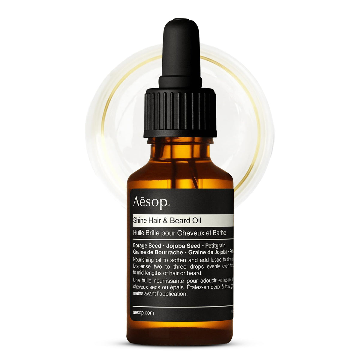 Aesop bottle front view showing clean design and compact size for travel