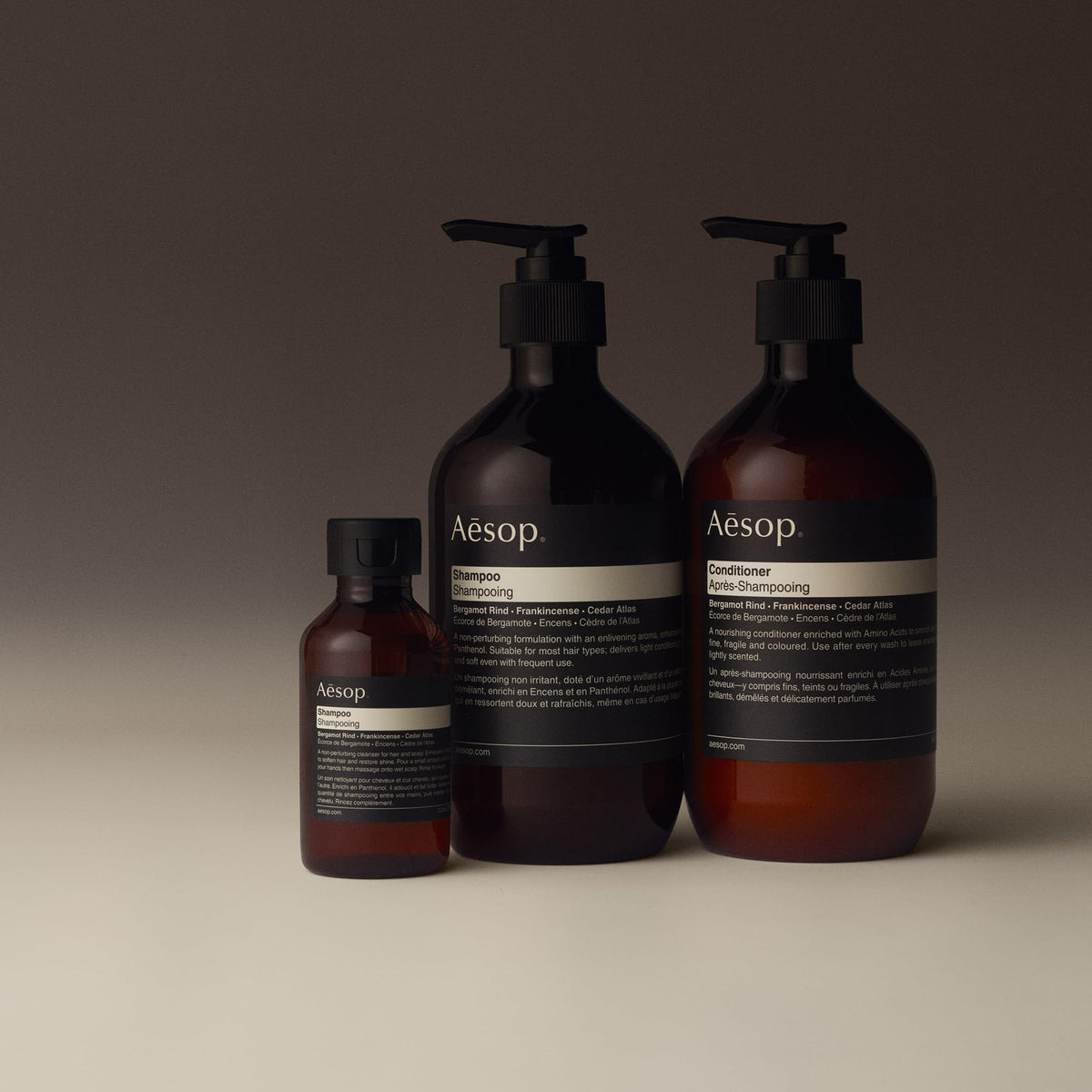 Wet hair lathered with Aesop shampoo showing effective cleansing without dryness