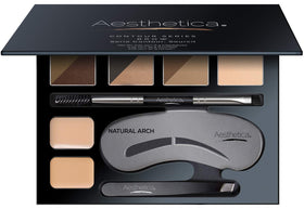 Aesthetica palette front view showing powders and mirror for easy on-the-go shaping