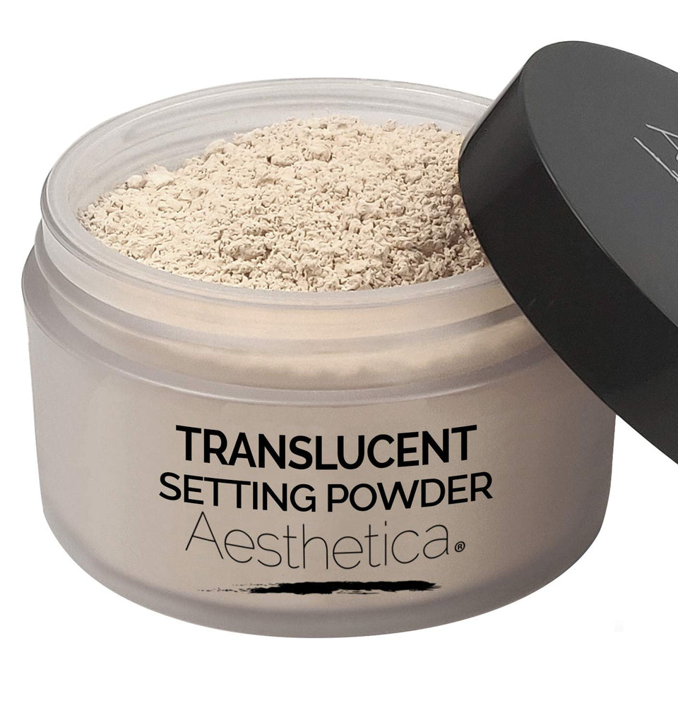 Aesthetica front packaging showing powder jar and clear label for easy identification