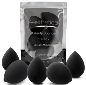 Aesthetica front packaging view showing five sponges and clear benefits