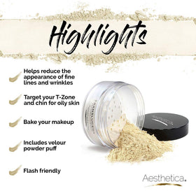 Aesthetica powder on skin close-up showing blurred pores and natural matte result