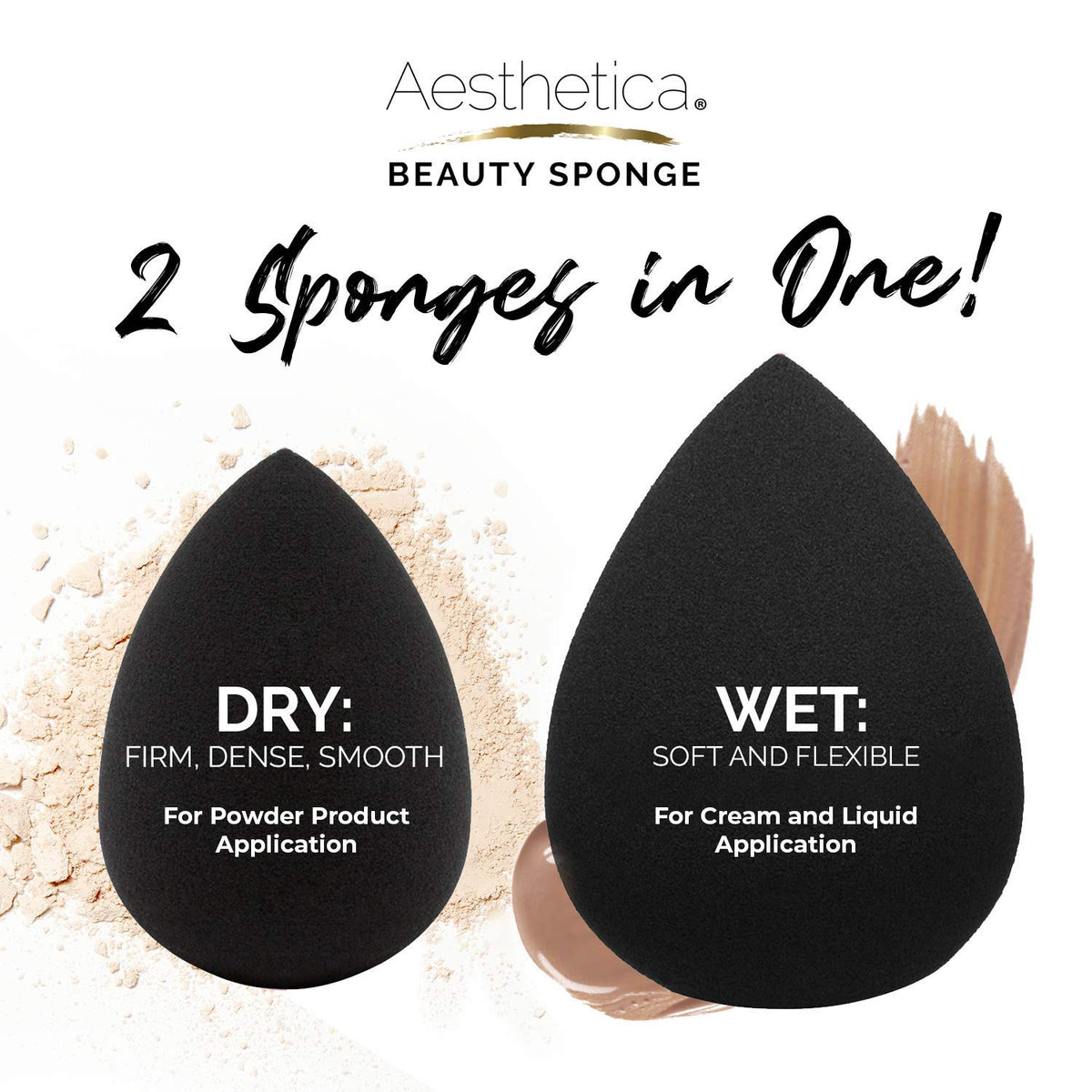 Aesthetica wet and dry sponges comparison showing size increase and finish