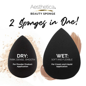 Aesthetica wet and dry sponges comparison showing size increase and finish