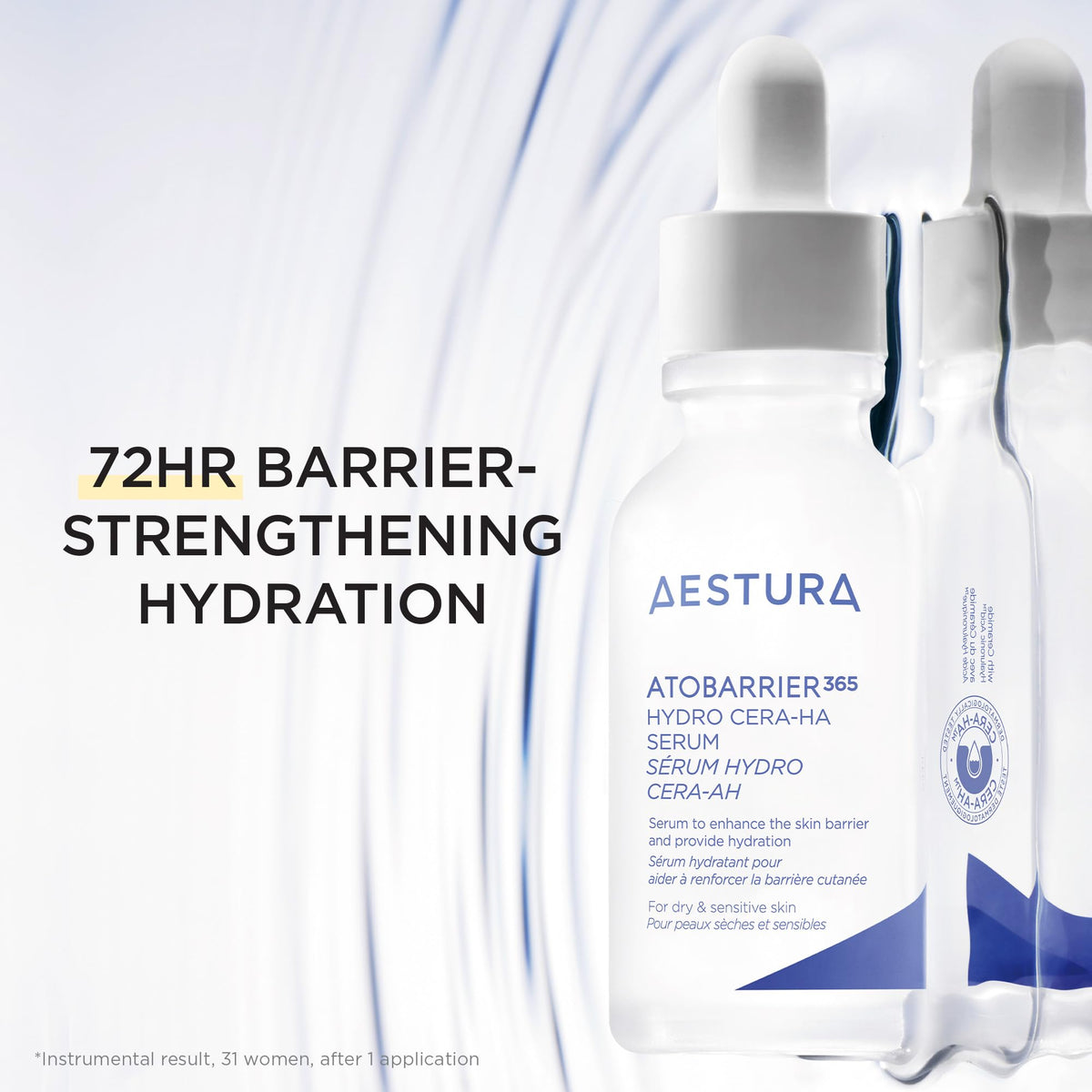 AESTURA 30ml bottle held next to a coin to show compact travel size benefit