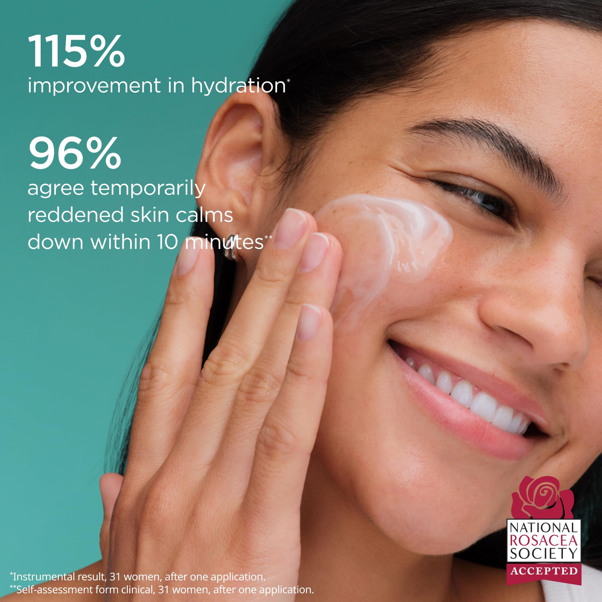 AESTURA applying gel cream on cheek, reduces visible redness