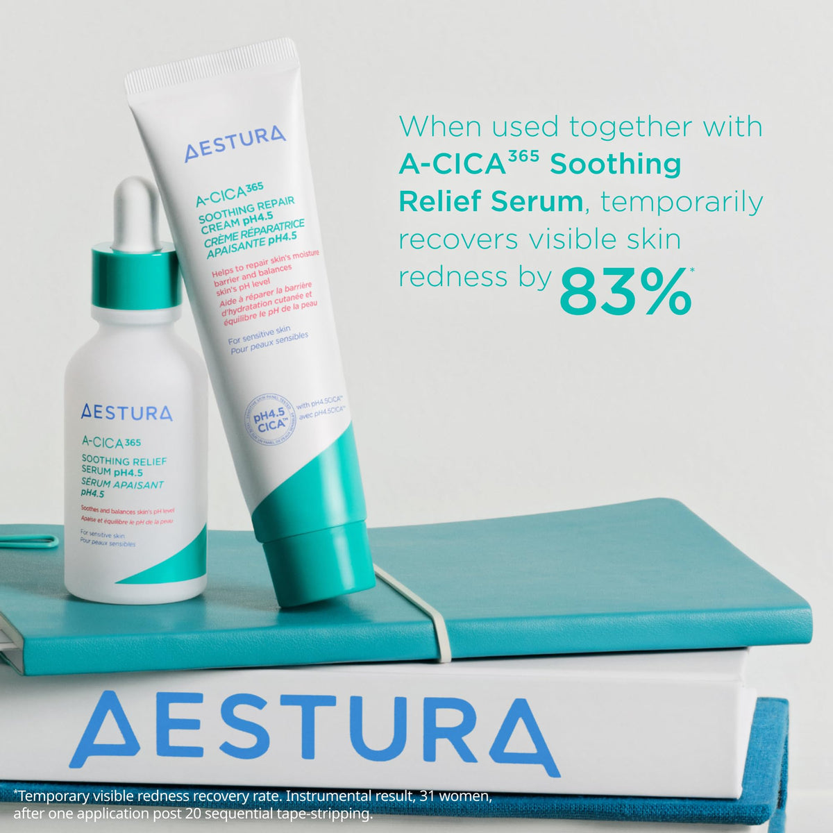 AESTURA product in bathroom routine setting, daily soothing support benefit