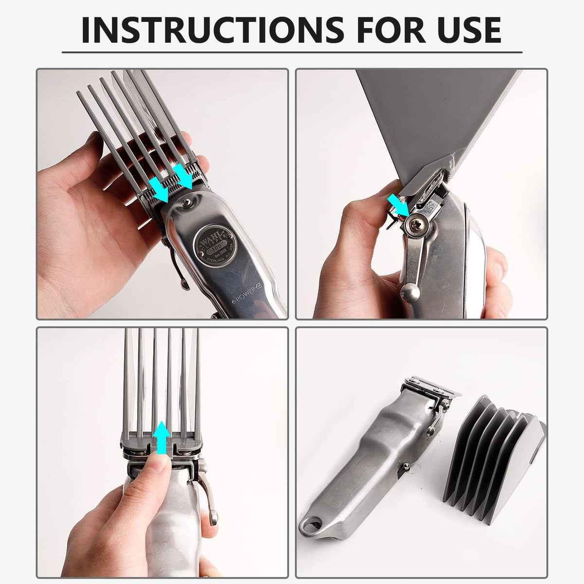 AFANSO guard attached to a Wahl full-size clipper showing stable fit and control