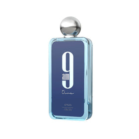 Afnan 9 AM Dive closeup of side label highlighting fragrance notes